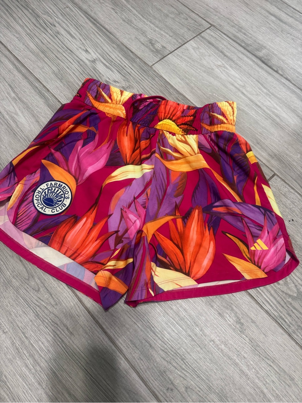 FARM Rio Tropical Floral Athletic Shorts in Pink and Yellow - Picture 3 of 6